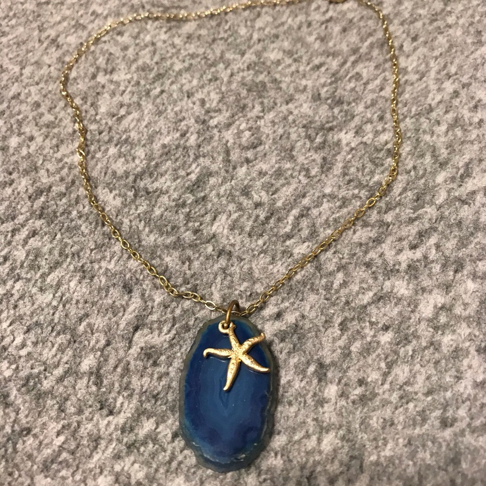 Crystal geode and starfish pendant necklace